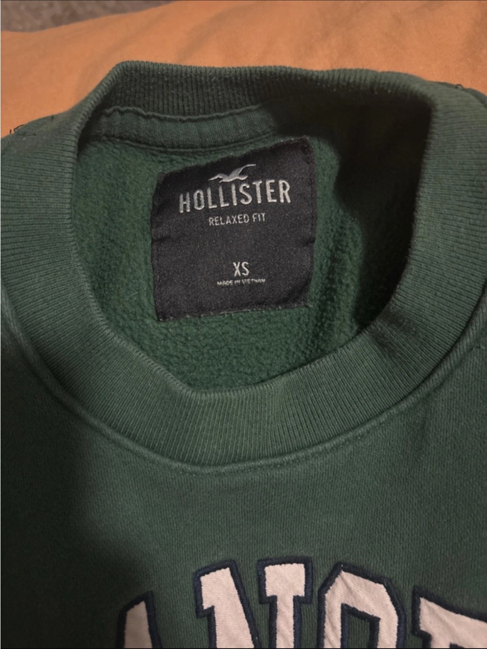 Hollister Men's Dark Green Crewneck Sweatshirt with Embroidered Logo